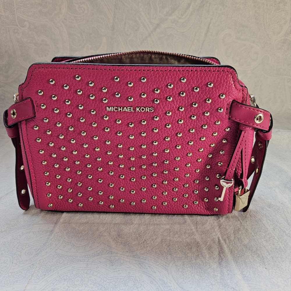 Michael Michael Kors Bristol Studded Leather Messenger bag Ultra Pink Crossbody - Picture 2 of 8